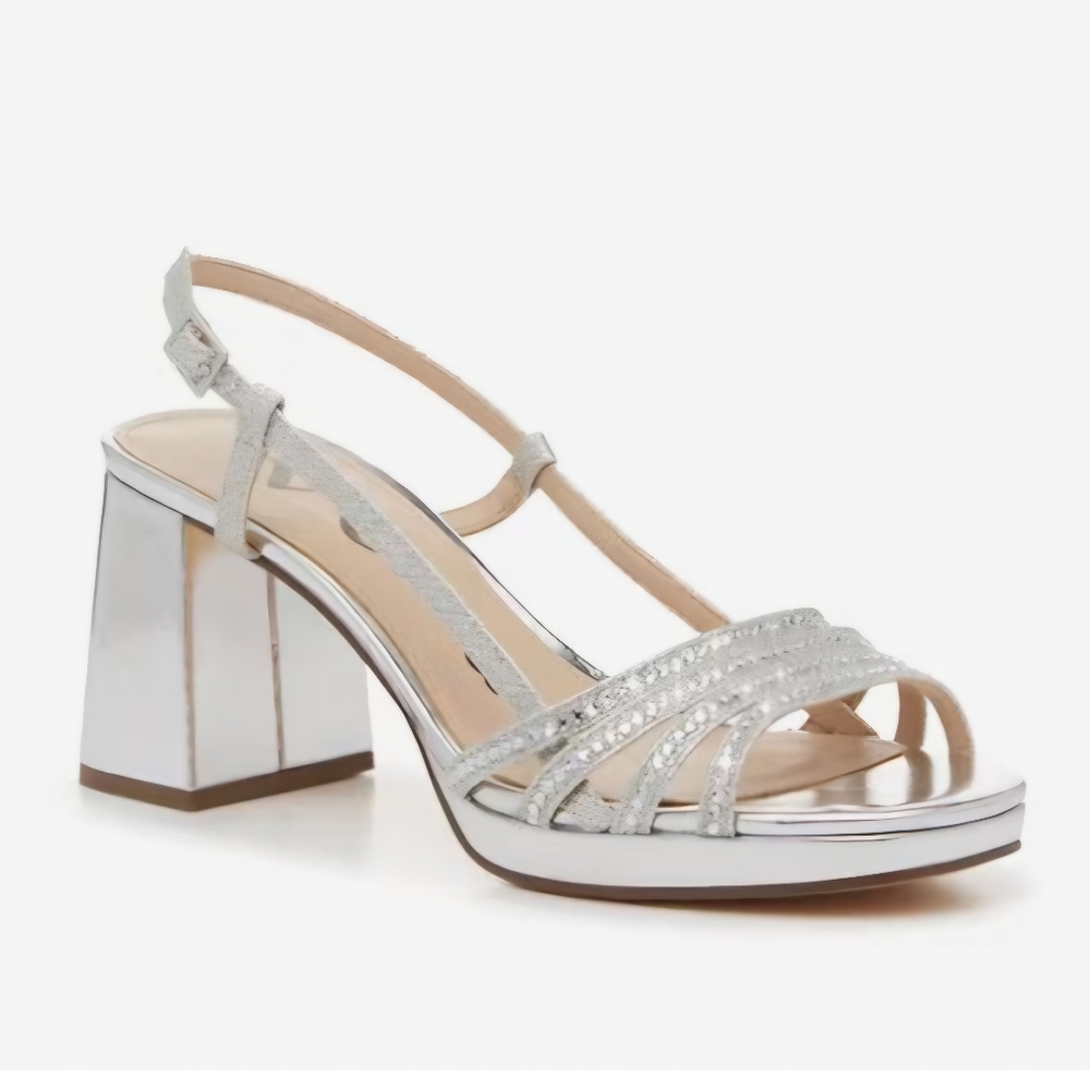 Nina Blanche Silver Sandal with Rhinestone Accents in Womens Size 8